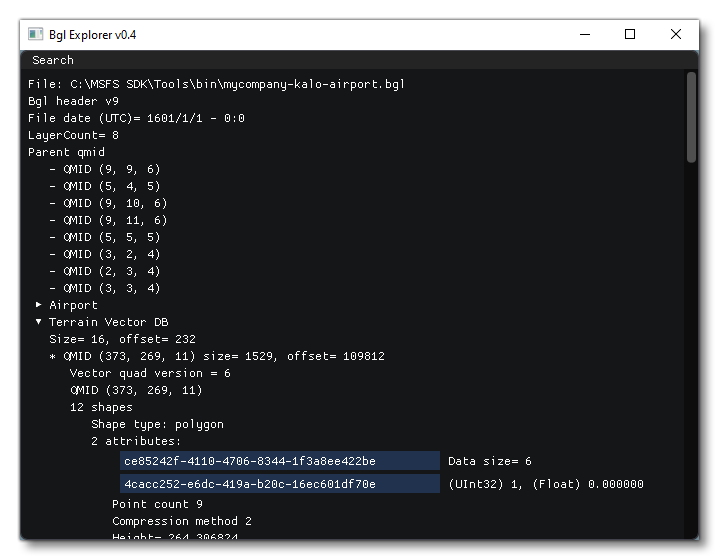 The BGL Explorer Tool Showing The Contents Of A BGL File