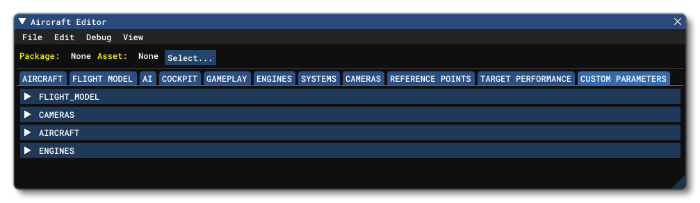 The Custom Parameters Tab In The Aircraft Editor