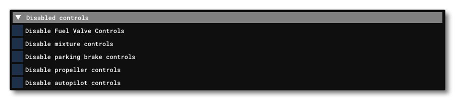 The Disabled Controls Section Of The Engines Tab