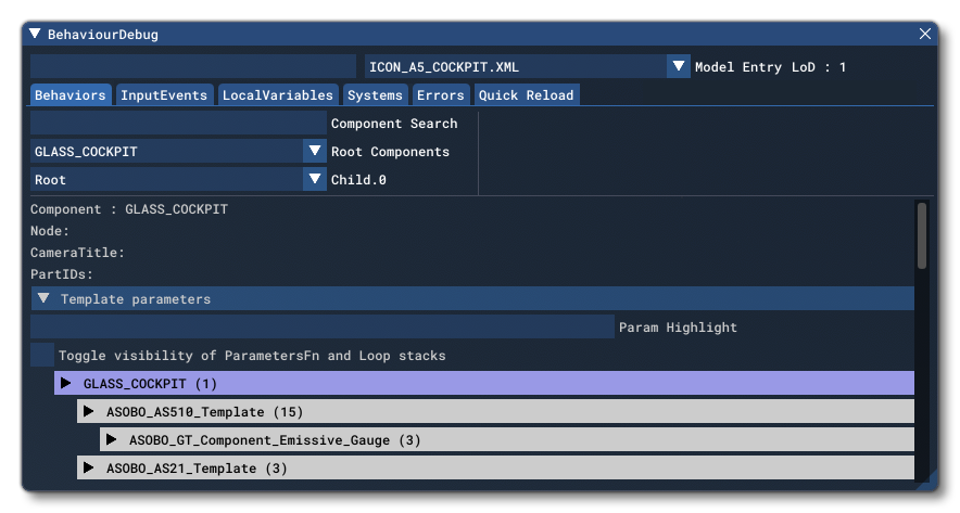 The Model behaviors Debug Window