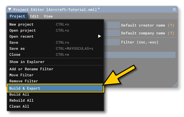 The Project Editor Export All Button