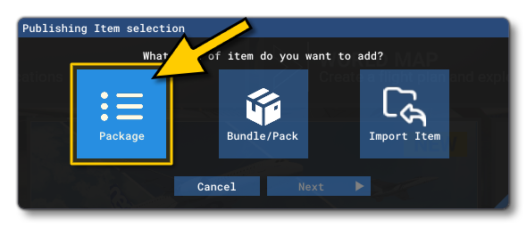 Selecting The Publishing Item For The Project