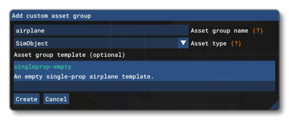 The Add Asset Group Window